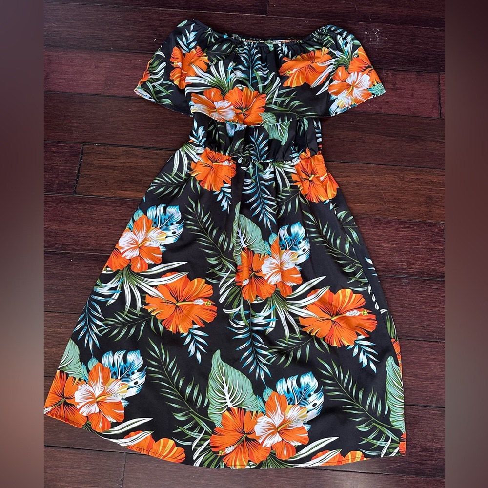Tropical Floral Off-Shoulder Dress